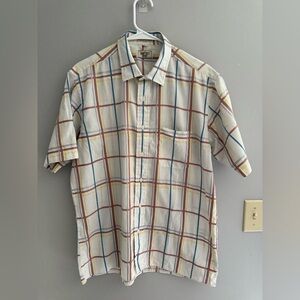 VTG Sansabelt Button Down Shirt Men’s SZ L Short Sleeve Carnival Plaid Preppy